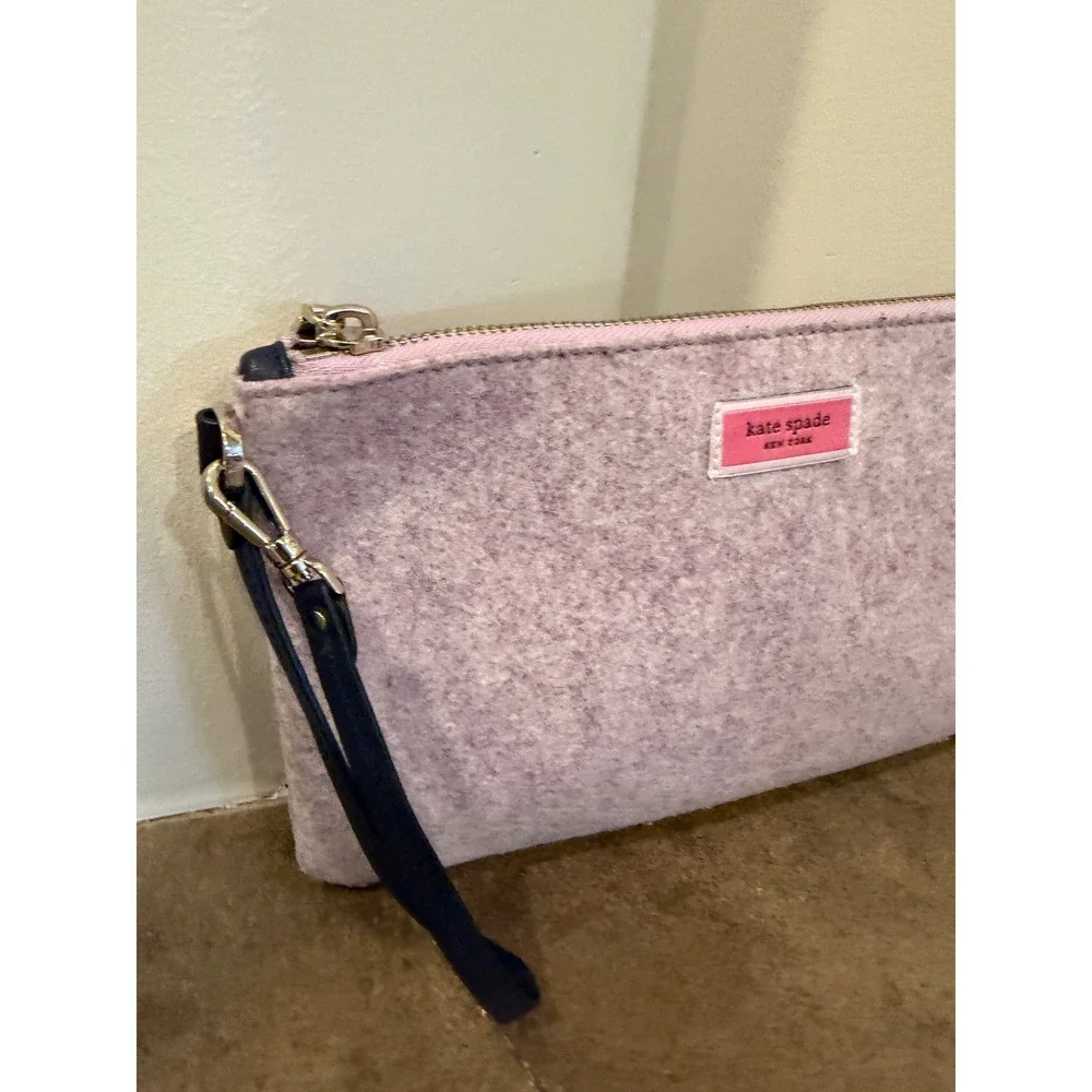 Kate Spade New York Purple Felt Wristlet Pouch Bag Gold Hardware Heathered